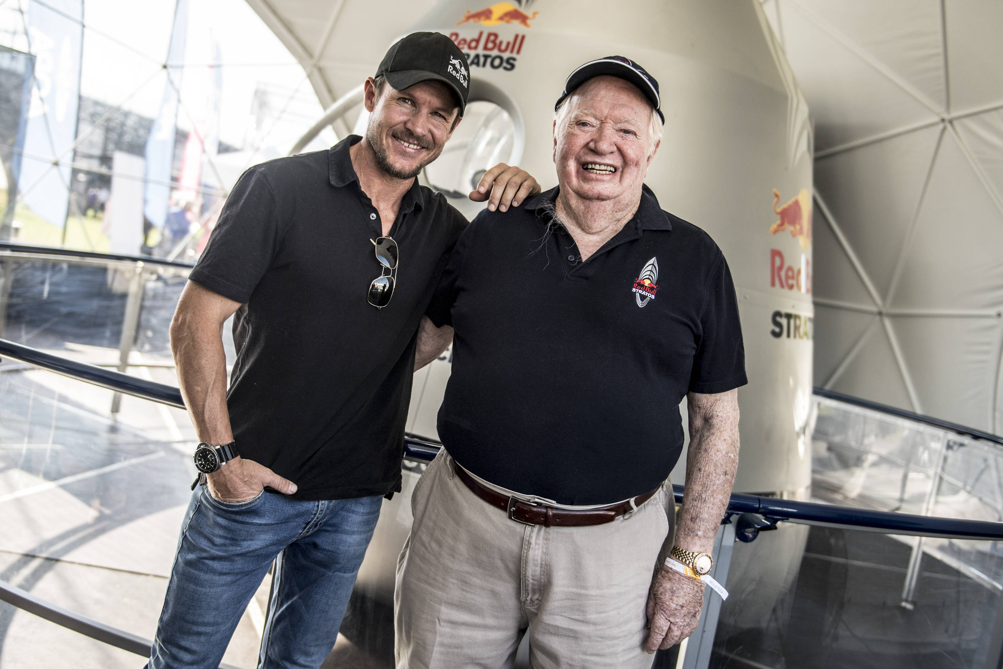 Felix Baumgartner and Joe Kittinger at the Red Bull Air Race World Championship final in Indianapolis, 14 October 2017. Photo: Predrag Vuckovic/Red Bull Content Pool Felix Baumgartner and Joe Kittinger at the Red Bull Air Race World Championship final in Indianapolis, 14 October 2017. Photo: Predrag Vuckovic/Red Bull Content Pool