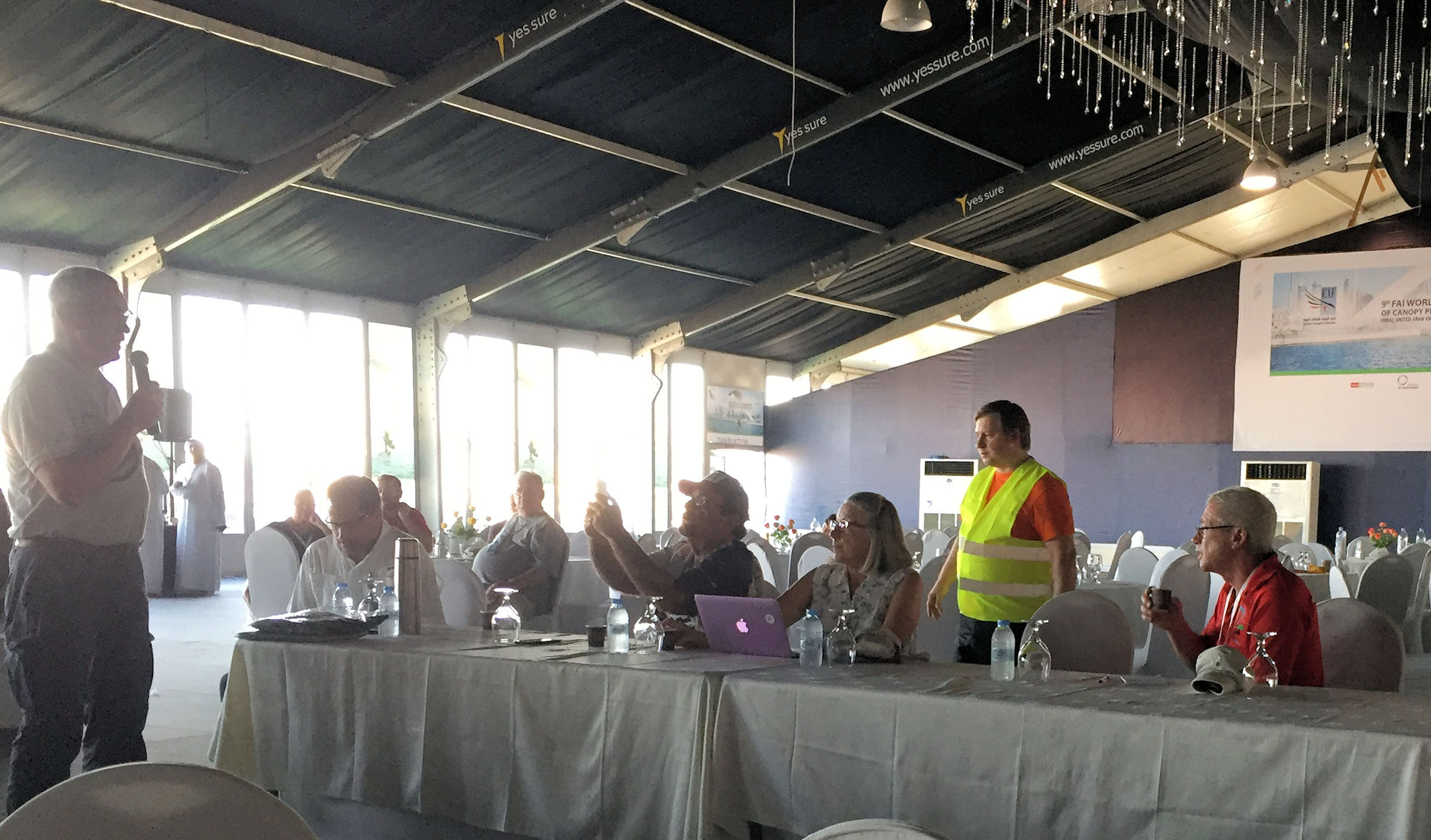 Helmut Schlect addresses the competitors briefing Competitors Briefing
